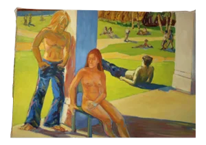 1970's "Theater Park" Scene Oil Painting on Canvas by Drew Bandish