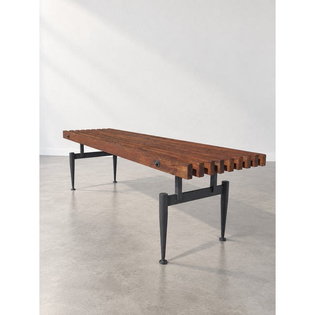 Italian Teak Slatted Bench, 1960s For Sale - Image 10 of 10
