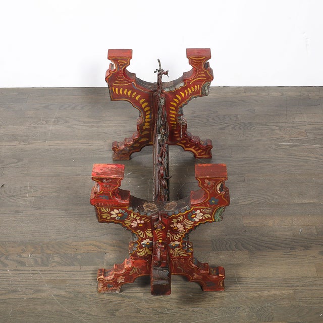 Arts and Crafts Sicilian Polychromed Wood & Iron Glass Top Oxcart Cocktail Table For Sale - Image 18 of 18