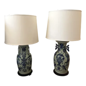 19th Century Chinese Blue & White Table Lamps -A Pair