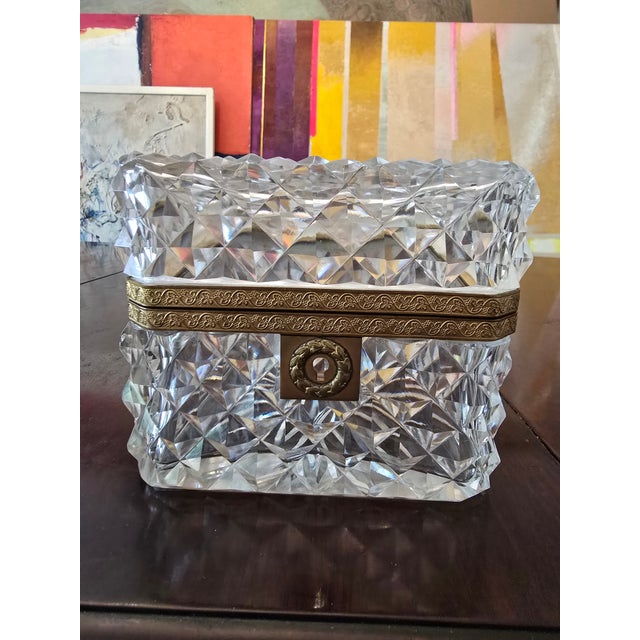 Antique 100 years old or older ( guaranteed ) Baccarat style french crystal and bronze jewelry box casket. Having...