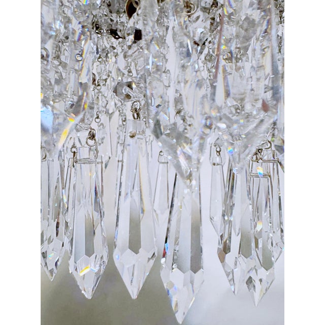 Vintage Crystal Upside Down Waterfall Chandelier With Ornate Silver-Tone Rim For Sale - Image 4 of 10