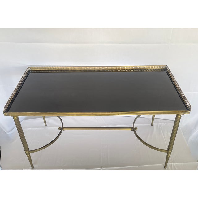 Black Glass & Gallery Cocktail Table Attributed to Maison Jansen, 1940 For Sale In West Palm - Image 6 of 18