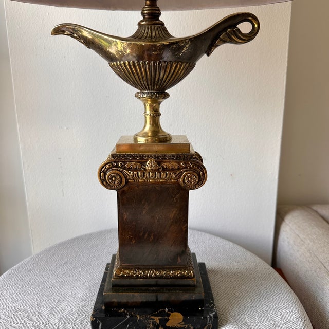 Frederick Cooper Aladdin Genie Table Lamp Brass Marble 28" Hollywood Regency For Sale In Miami - Image 6 of 8