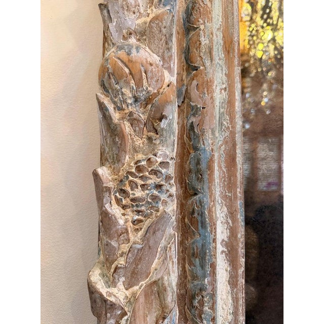 19th Century Antique French Carved Wood Mirror With Foliate Frame and Original Foxed Glass For Sale - Image 5 of 9