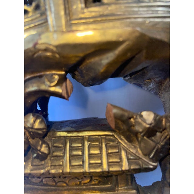Gold Antique Chinese Carved Deep Relief Gilt Wood Warriors Scenes Panel For Sale - Image 8 of 12