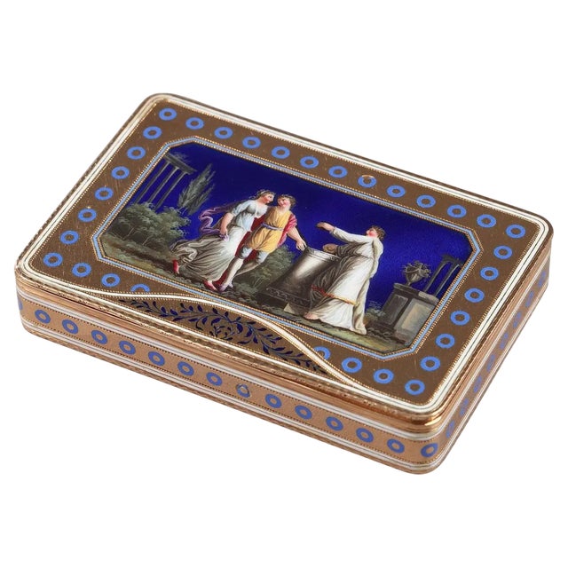 Swiss Enamelled Gold Box, Late 18th Century For Sale