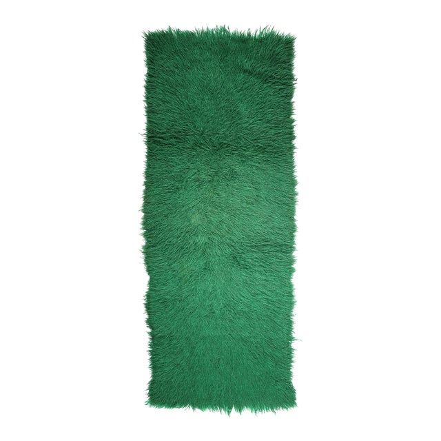 Vintage Anatolian Filikli Goat Hair Rug in Green Tone -2' 5'' X 6' 8'' For Sale