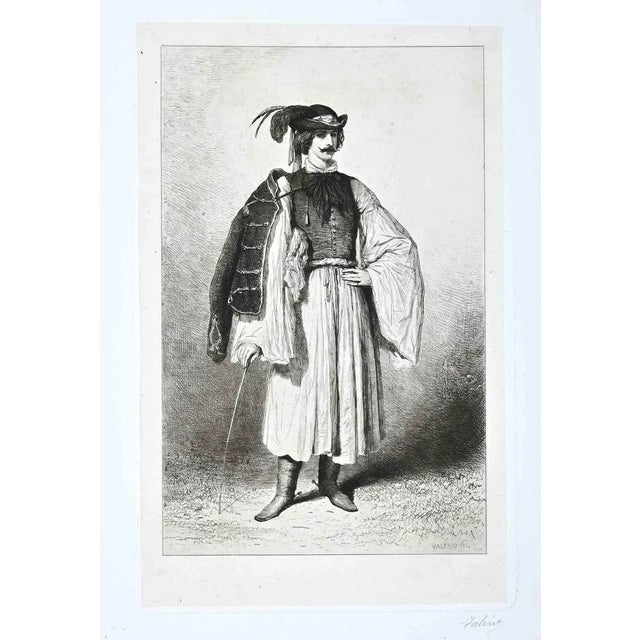 Theodore Valerio, Serbian Musician, Original Etching, 1854 For Sale