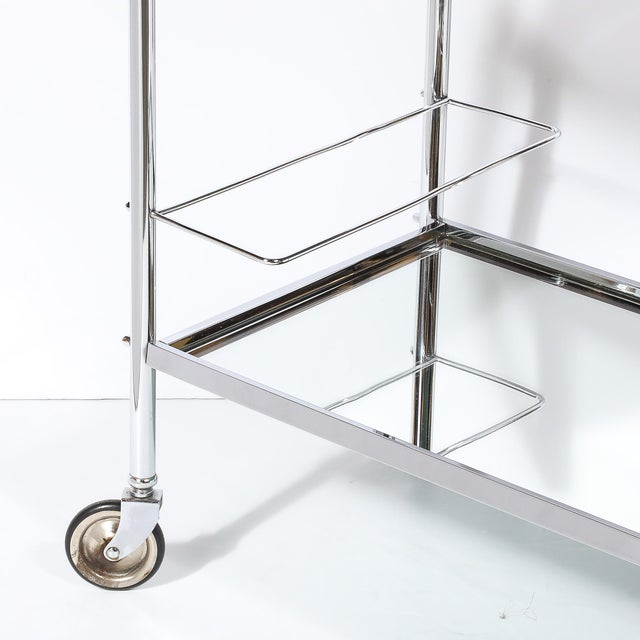 Art Deco Machine Age Two-Tier Tubular Bar Cart in Chrome & Mirror For Sale - Image 4 of 12