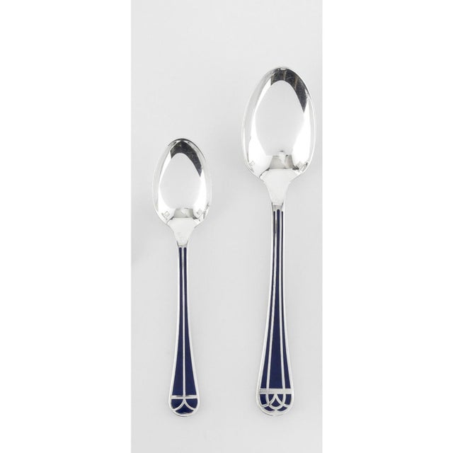 TALISMAN silver-plated and blue Chinese lacquer cutlery set consisting of 6 table spoons 6 table forks 6 table knives 6...