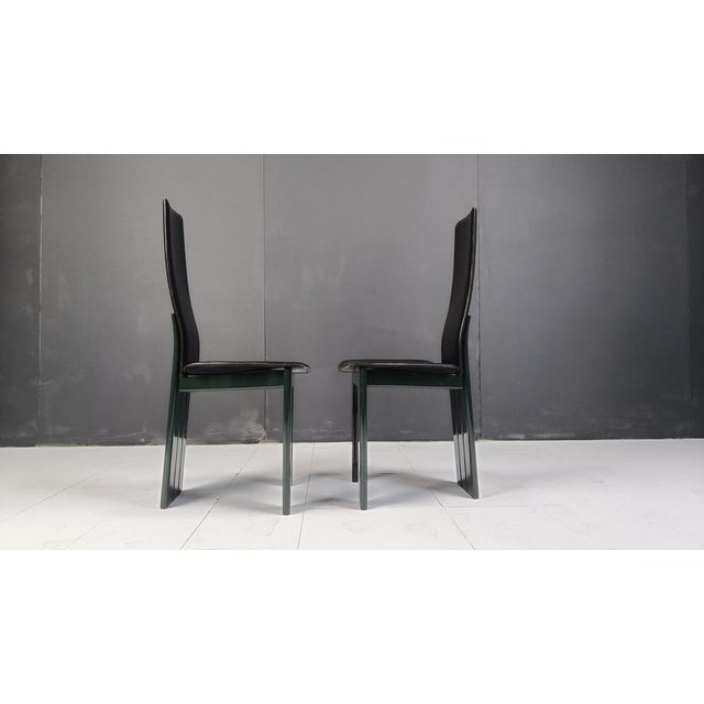 Italian Leather and Green Lacquer Dining Chairs, 1980s, Set of 6 For Sale - Image 3 of 12