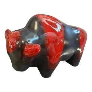 1980s Modernist Red and Black Fat Lava Ceramic German Bison