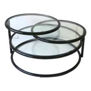 Milo Baughman Style Black Tubular and Glass Swivel Cocktail Coffee Table