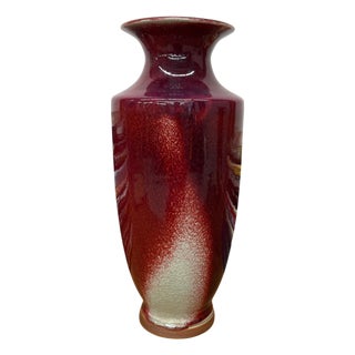 Purple-Red Glazed Ceramic Vase with White Accent For Sale