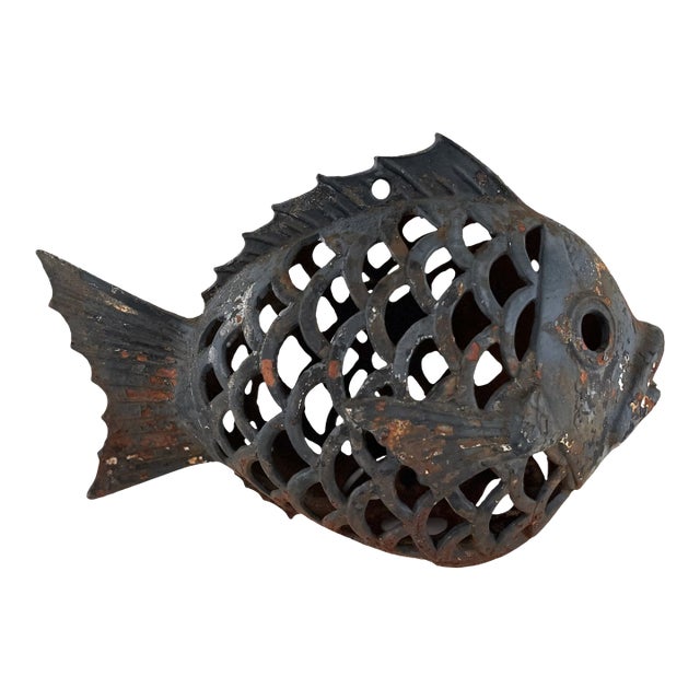 Mid Century Japanese Cast Iron Fish Lantern For Sale