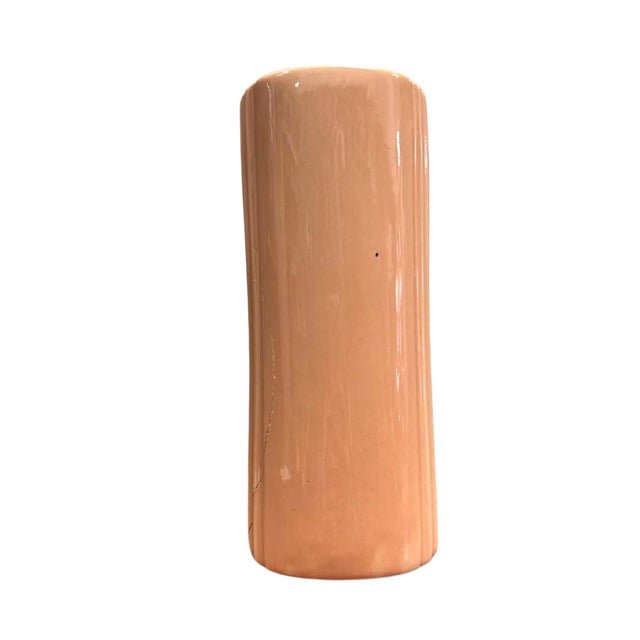 1980s Vintage Art Deco Revival Peach Ceramic Sculptural Vase For Sale - Image 5 of 6