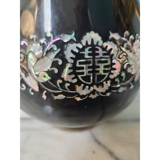 Chinoiserie Antique Chinioiserie Brass Vase With Mother of Pearl Inlay For Sale - Image 3 of 8