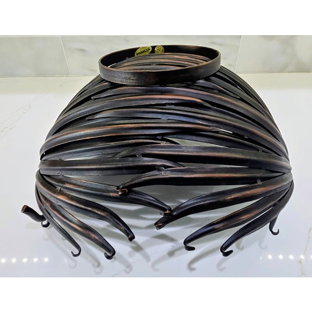 Metal Palecek Sculptural Metal Palm Leaf Centerpiece Bowl – Made in Philippines Vintage For Sale - Image 7 of 8