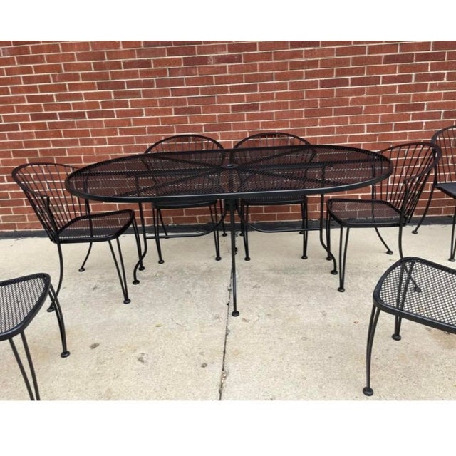 1990s Woodard Pinecrest Attributed Outdoor Wrought Iron Dining Set 7 Pieces For Sale - Image 9 of 12