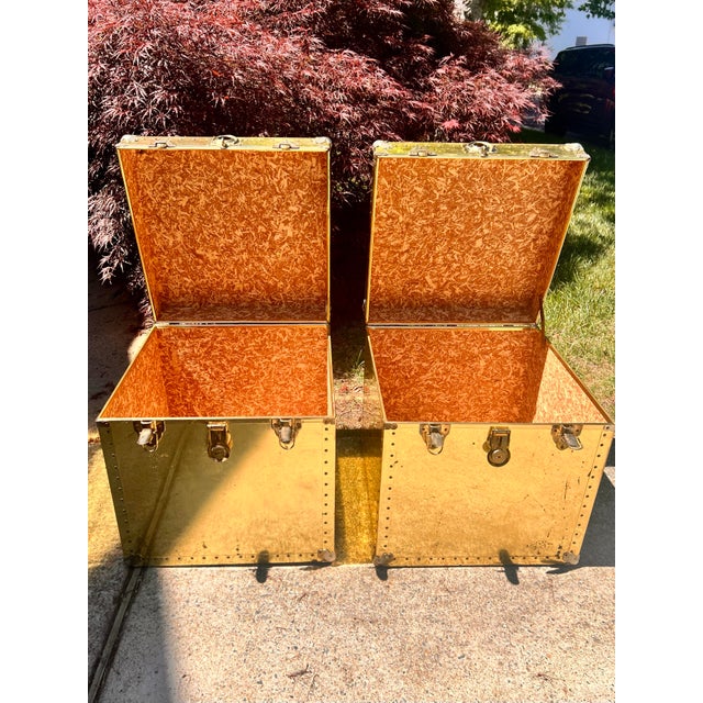 Vintage pair 1970s brass storage trunk Cedar wood interior and brass outside finish. The clasps hold the box shut but the...