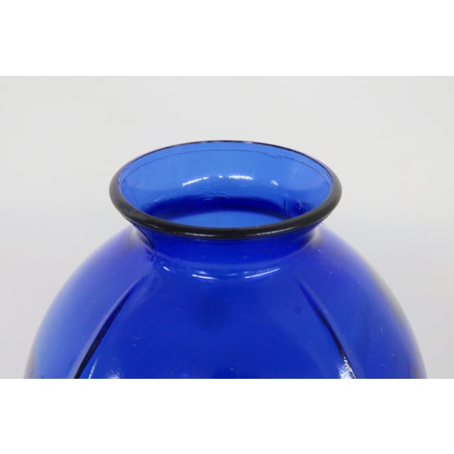Glass Vintage Cobalt Blue Ribbed Glass Vase 4565b For Sale - Image 7 of 11