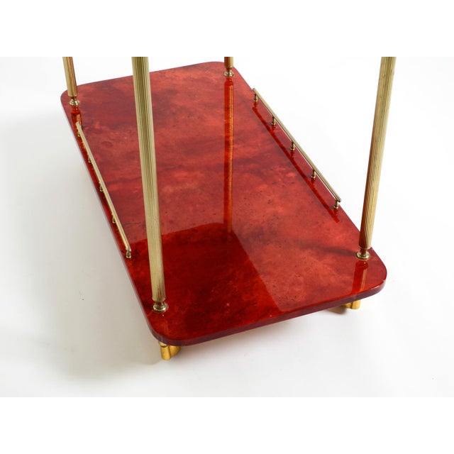 Large Vintage Red Goatskin Serving Bar Cart by Aldo Tura, 1960s For Sale - Image 15 of 18