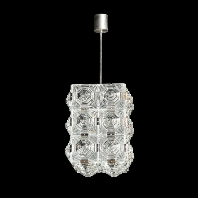 Mid-Century Glass & Chrome Fitted Rectangular Pendant Chandelier by Kinkeldey For Sale - Image 11 of 18