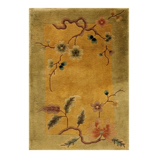 1920s Goldenord Floral Antique Chinese Art Deco Carpet 2' X 3' Knotted Wool Rug For Sale