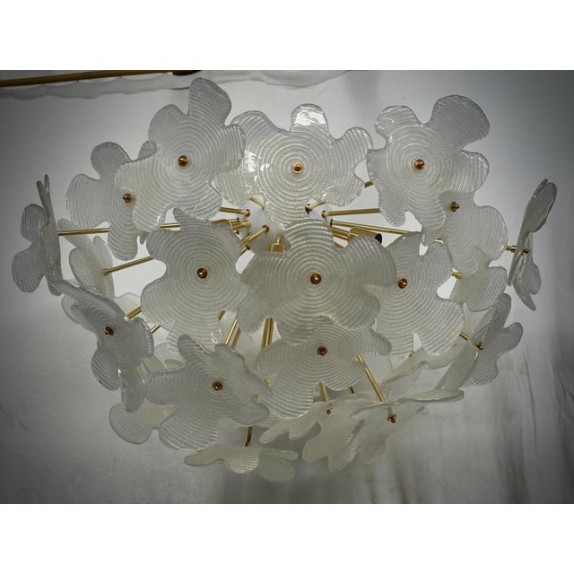 Gold Murano Sputnik Semi Spherical White Glass and Brass Chandelier and Pendant For Sale - Image 8 of 9