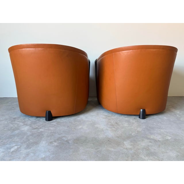 Brown Pair of Adam Tihany for Pace Collection Art Deco Style Leather Club Chairs by I4 Mariani For Sale - Image 8 of 12