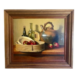 Oil on Canvas Still Life With Apples & Bottles, Chester E. Pennington, 16" X 20"