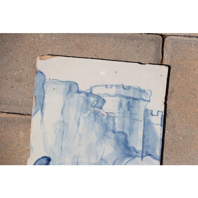 Baroque 18th Century Portuguese Blue & White Landscape Tile Depicting a Fortified Castle For Sale - Image 3 of 6