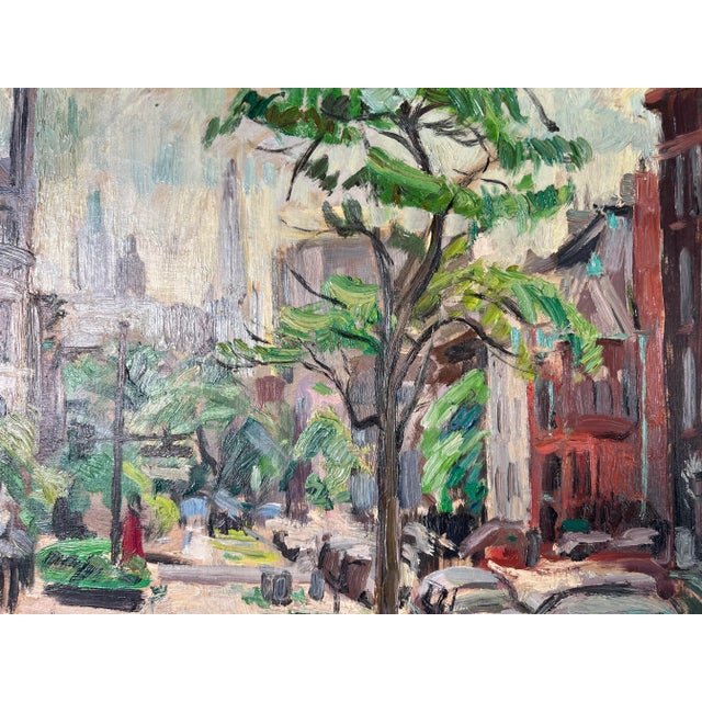 Green Vintage Paris Street Scene Impressionist Original Oil Painting , Signed/ Sold For Sale - Image 8 of 12
