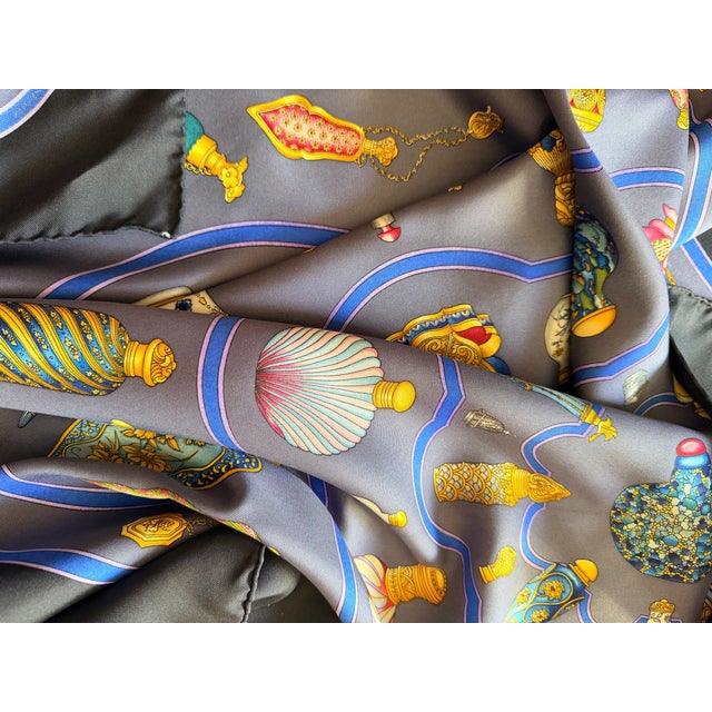 Textile Hermès Les Flacons 2006 Silk Scarf Black and Grey Designed by Baschet Catherine For Sale - Image 7 of 9