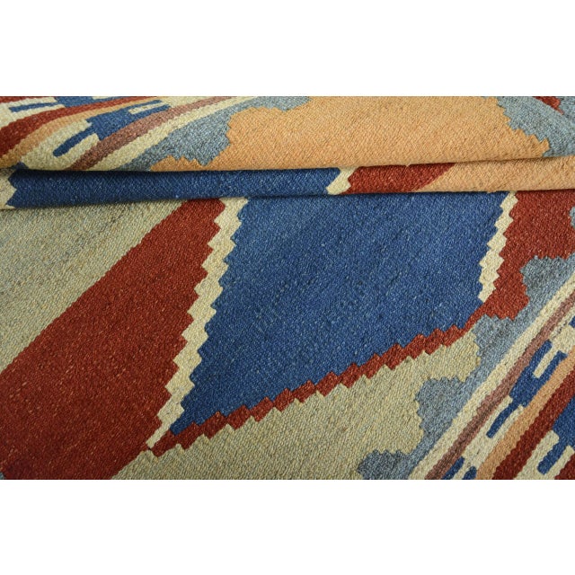 Blue Traditional Pattern Handwoven Kilim in Pure Wool For Sale - Image 8 of 9
