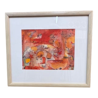 Abstract Mixed Media Painting by Artist Marjorie Schlossman, 11.5” X 12.75”, Signed For Sale