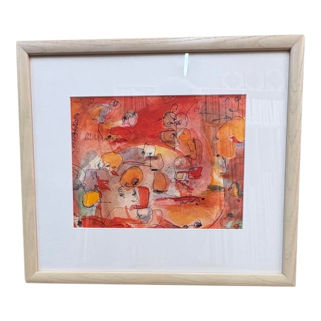 Abstract Mixed Media Painting by Artist Marjorie Schlossman, 11.5” X 12.75”, Signed For Sale