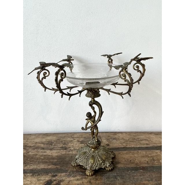 Vintage Victorian Cut Glass and Brass Epergne For Sale - Image 10 of 12