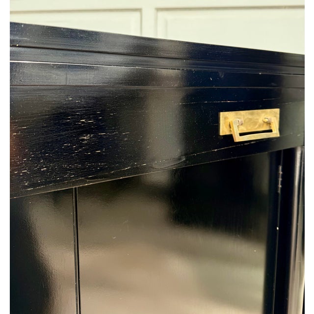 Mid-Century Black Lacquer Chinoiserie Convertible Dining Table Cabinet For Sale - Image 9 of 15