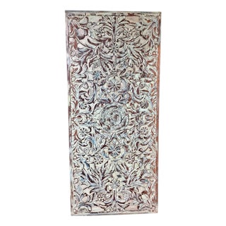 Antique Blue Lotus Hand-Carved Wood Barn Door – Vintage Indian Wall Panel Decor 80 For Sale