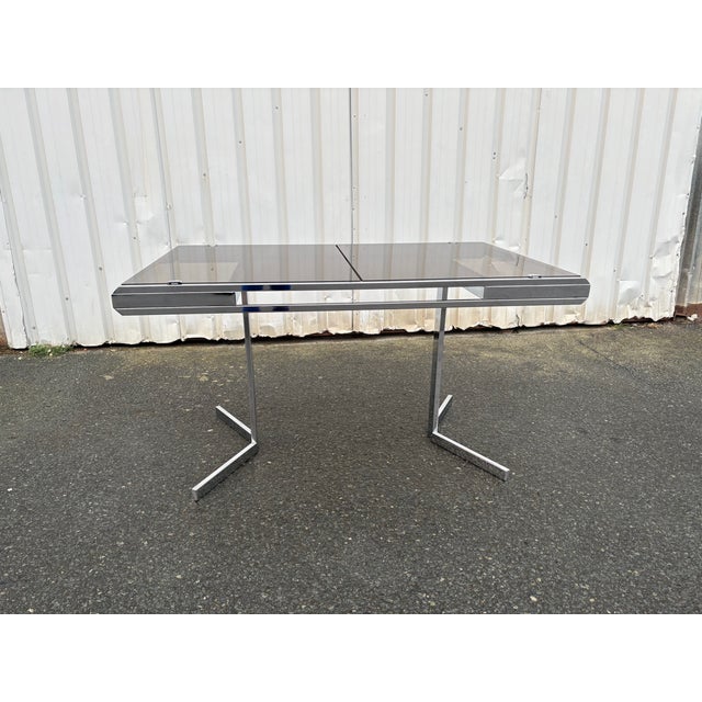 Extending Dining Table in Smoked Glass and Chrome attributed to Roche Bobois, 1972 For Sale - Image 13 of 13