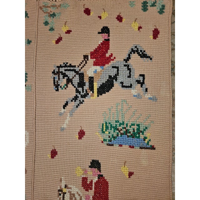 Needlework Hand Made Wool Throw With Fox Hunting Scenes For Sale - Image 4 of 5
