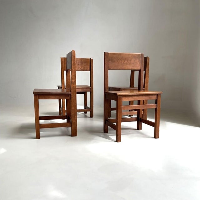 Modern Vintage Dutch Chairs in Oak, 1920s, Set of 4 For Sale - Image 3 of 10
