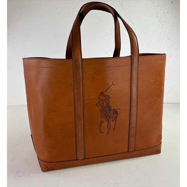 Ralph Lauren Vintage Tooled Leather Satchel For Sale - Image 9 of 12
