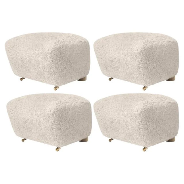 White Moonlight Natural Oak Sheepskin the Tired Man Footstools by Lassen, Set of 4 For Sale - Image 8 of 8