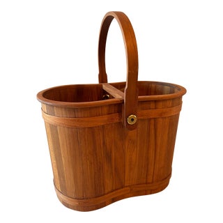 Vintage Mid Century Teakwood Handled Wine Holder For Sale