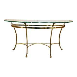 Vintage Brass and Glass Demi-Lune Console For Sale