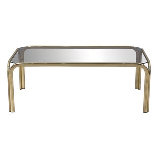 Vintage Italian Coffee Table in Gilt Brass and Smoked Glass, 1970s For Sale