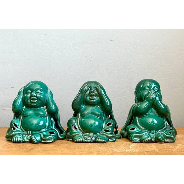 Vintage Ceramic Buddha Figurines - Set of 3 For Sale - Image 11 of 15